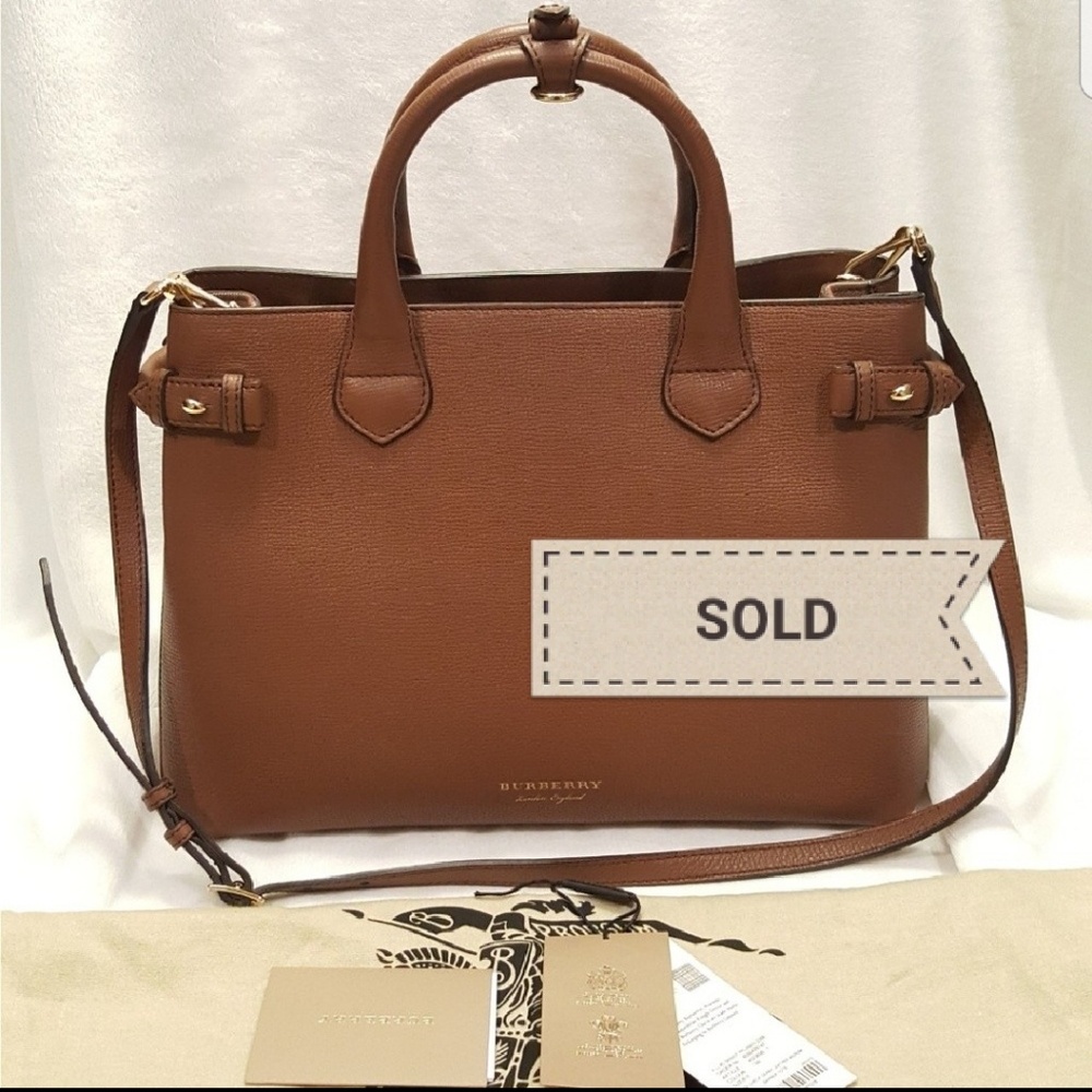 Burberry Tan Medium Banner Leather Tote Bag - Picture 1 of 8